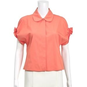 COS Women's 38/US 8 Orange Cotton Button Up Top Puff Short Sleeves Gathered Back